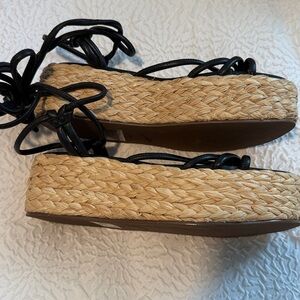 Seychelles NWOT Black Lace-Up Espadrille Wedge Sandals - Women
